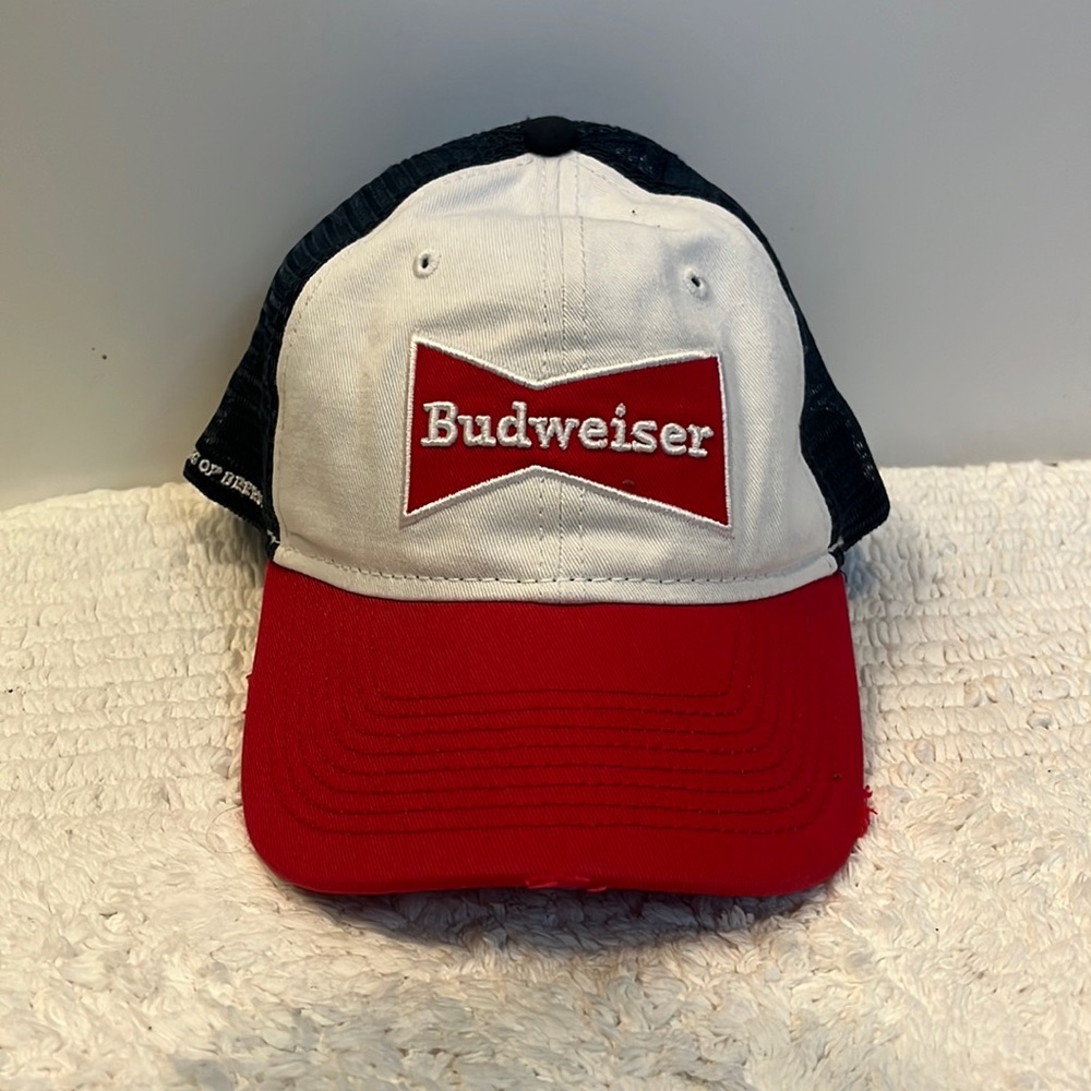 Red white and blue Budweiser hat
